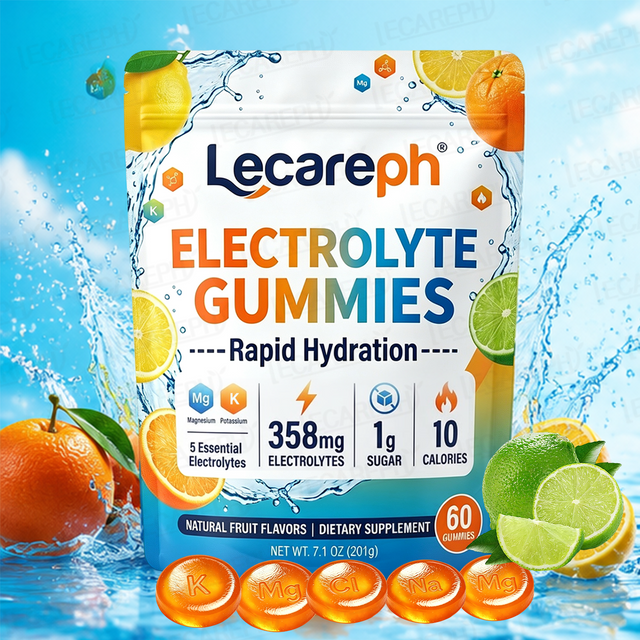 Gummies hydratantes &agrave; faible teneur en sucre et &eacute;lectrolytes, vente en gros, 5 &eacute;lectrolytes essentiels K Cl Ca Mg & Na Energy Boost